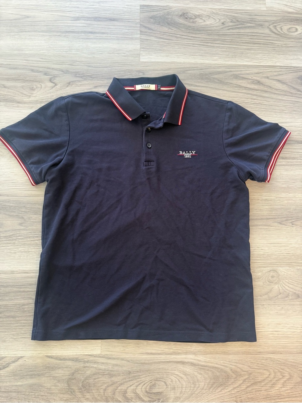 Bally Navy Polo with Red-Trim Collar and Sleeve